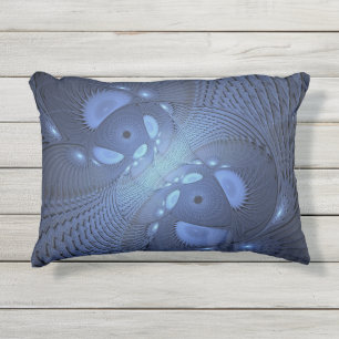 Modern Abstract Trendy Dusk Blue Fractal Art Outdoor Pillow
