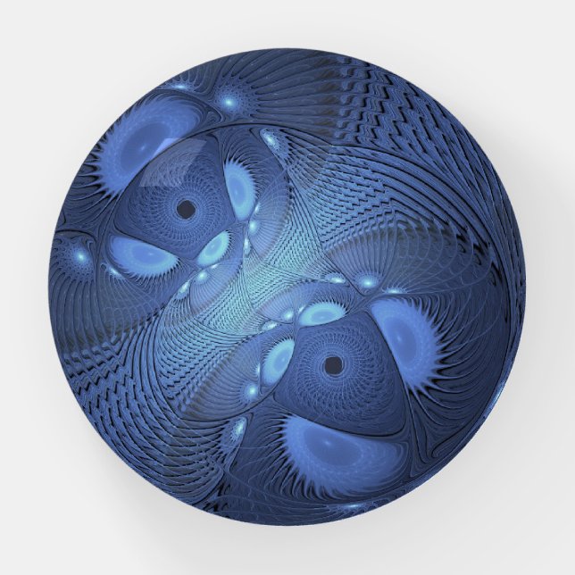 Modern Abstract Trendy Dusk Blue Fractal Art Paperweight (Front)