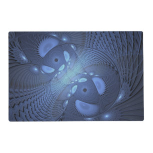 Modern Abstract Trendy Dusk Blue Fractal Art Placemat
