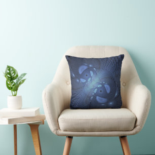 Modern Abstract Trendy Dusk Blue Fractal Art Throw Pillow