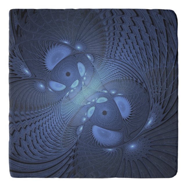 Modern Abstract Trendy Dusk Blue Fractal Art Trivet (Front)