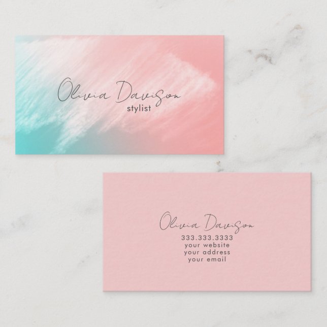 Modern Abstract Trendy Pink Blue Business Card (Front/Back)