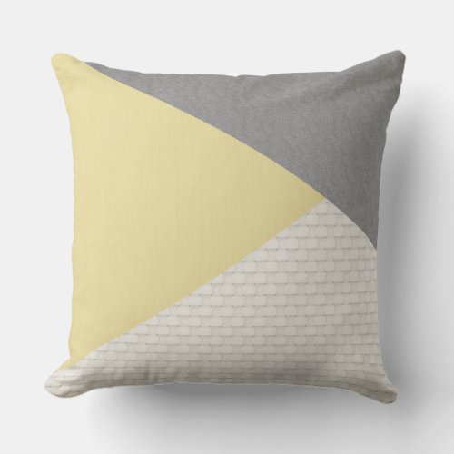 Modern Abstract Triangle Light Yellow Grey Ecru Throw Pillow