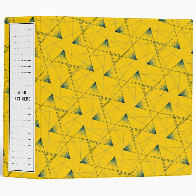 Modern Abstract Triangle Pattern Custom Yellow 3 Ring Binder (Front/Spine)
