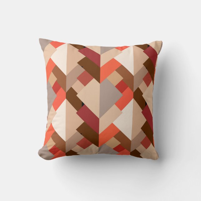 Modern Abstract Triangles, Brown, Taupe and Orange Throw Pillow (Front)