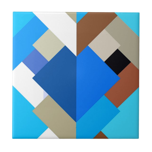 Modern Abstract Triangles, Cobalt Blue and Brown Ceramic Tile (Front)