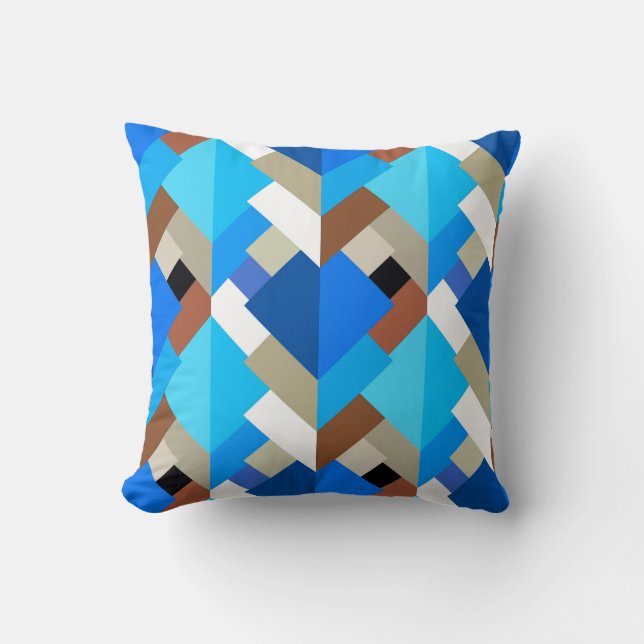Modern Abstract Triangles, Cobalt Blue and Brown  Throw Pillow (Front)