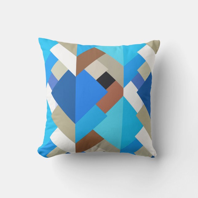 Modern Abstract Triangles, Cobalt Blue and Brown Throw Pillow (Front)