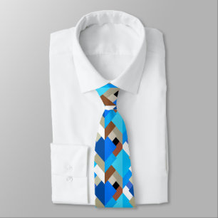 Modern Abstract Triangles, Cobalt Blue and Brown Tie