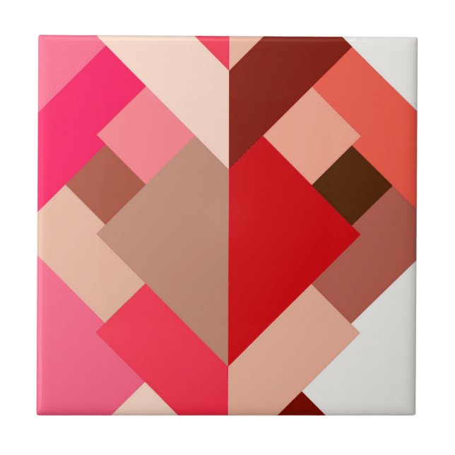Modern Abstract Triangles, Coral Red and Pink Ceramic Tile (Front)