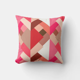 Modern Abstract Triangles, Coral Red and Pink Outdoor Pillow