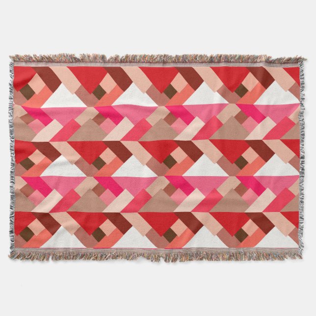 Modern Abstract Triangles, Coral Red and Pink Throw Blanket (Front)