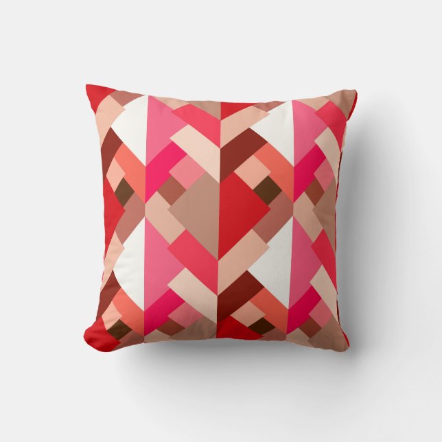  Modern Abstract Triangles, Coral Red and Pink  Throw Pillow (Front)