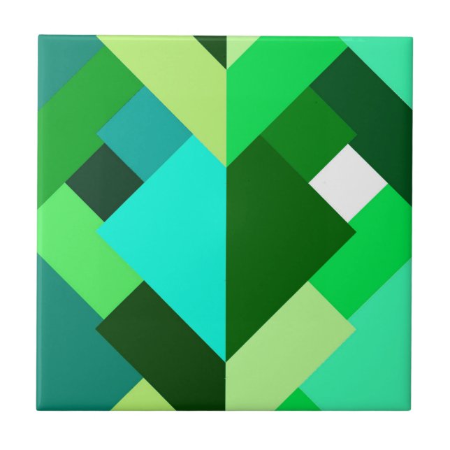 Modern Abstract Triangles, Emerald Green and Aqua Ceramic Tile (Front)