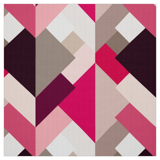 Modern Abstract Triangles, Fuchsia Pink and Gray Fabric (Swatch)