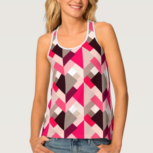 Modern Abstract Triangles Fuchsia Pink and Gray Tank Top