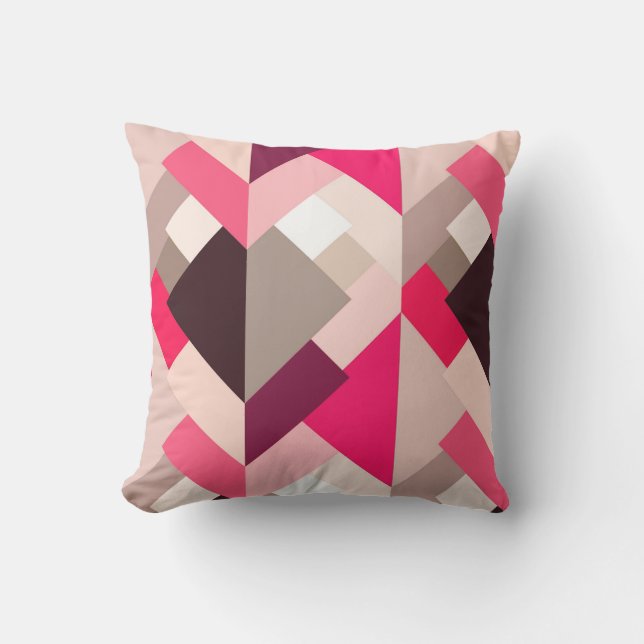 Modern Abstract Triangles, Fuchsia Pink and Gray Throw Pillow (Front)