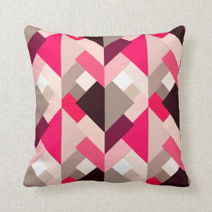 Modern Abstract Triangles, Fuchsia Pink and Gray Throw Pillow