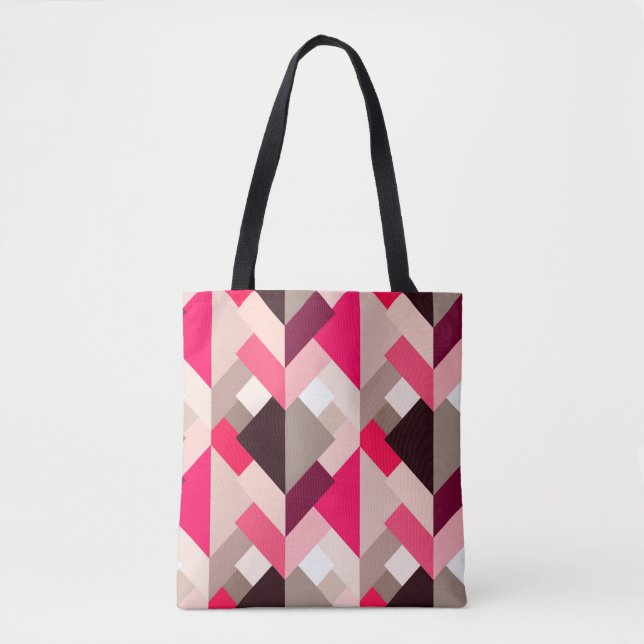 Modern Abstract Triangles, Fuchsia Pink and Gray Tote Bag (Front)