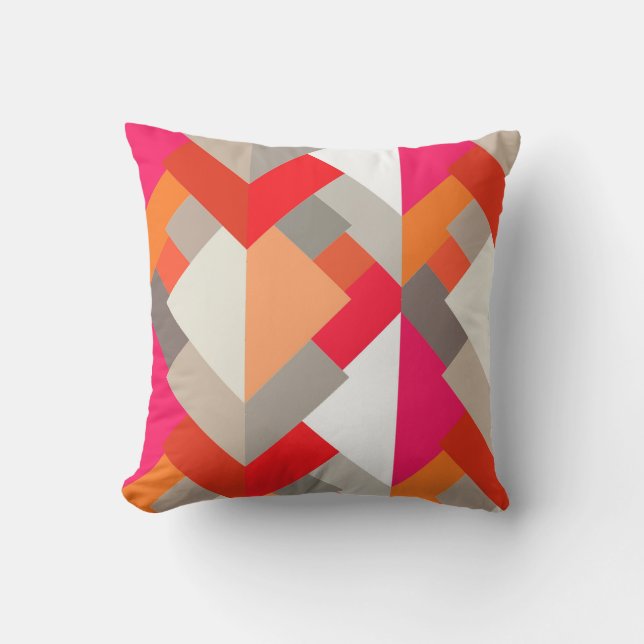 Modern Abstract Triangles, Orange, Fuchsia, and Gr Throw Pillow (Front)