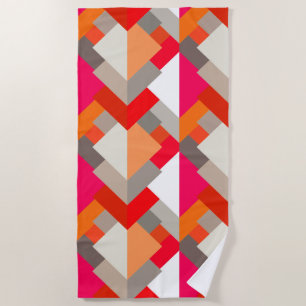 Modern Abstract Triangles, Orange, Fuchsia, & Gray Beach Towel