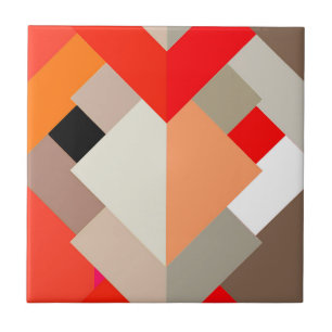 Modern Abstract Triangles, Orange, Fuchsia, & Gray Ceramic Tile