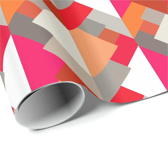 Modern Abstract Triangles, Orange, Fuchsia, & Gray Wrapping Paper (Roll Corner)