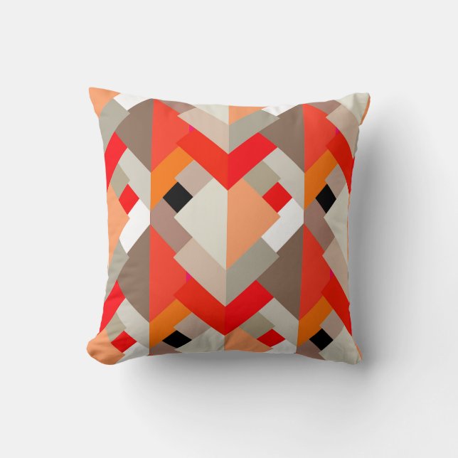 Modern Abstract Triangles, Orange, Red, & Gray Thr Throw Pillow (Front)