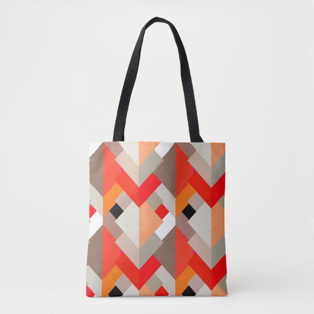 Modern Abstract Triangles, Orange, Red, & Gray Tote Bag (Front)