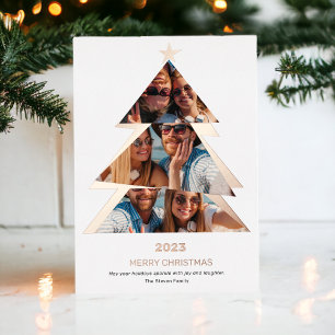 Modern abstract Triangles photos christmas tree Foil Holiday Card