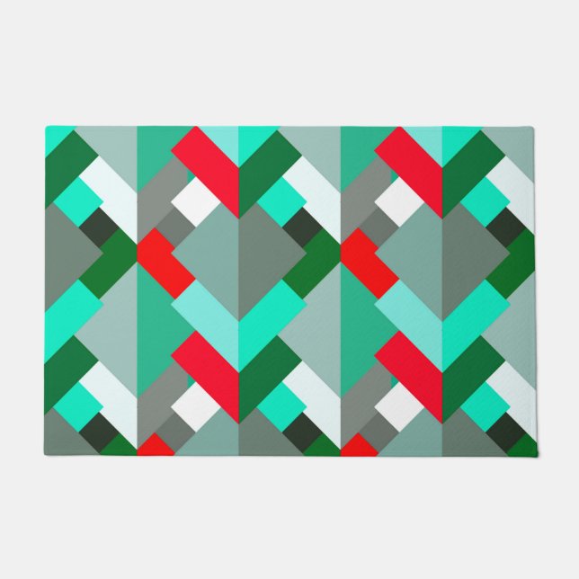 Modern Abstract Triangles, Turquoise, Red, & Gray Doormat (Front)