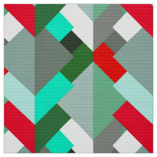 Modern Abstract Triangles, Turquoise, Red, & Gray Fabric