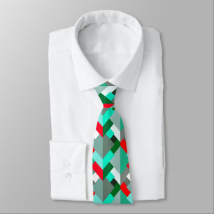 Modern Abstract Triangles, Turquoise, Red, & Gray Neck Tie