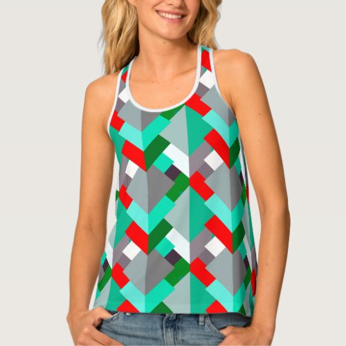 Modern Abstract Triangles Turquoise Red  Gray Tank Top