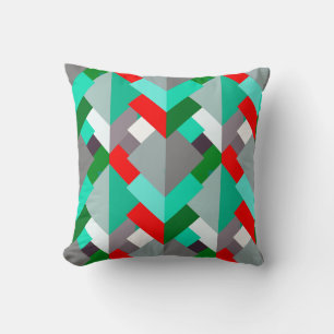 Modern Abstract Triangles, Turquoise, Red, & Gray Throw Pillow