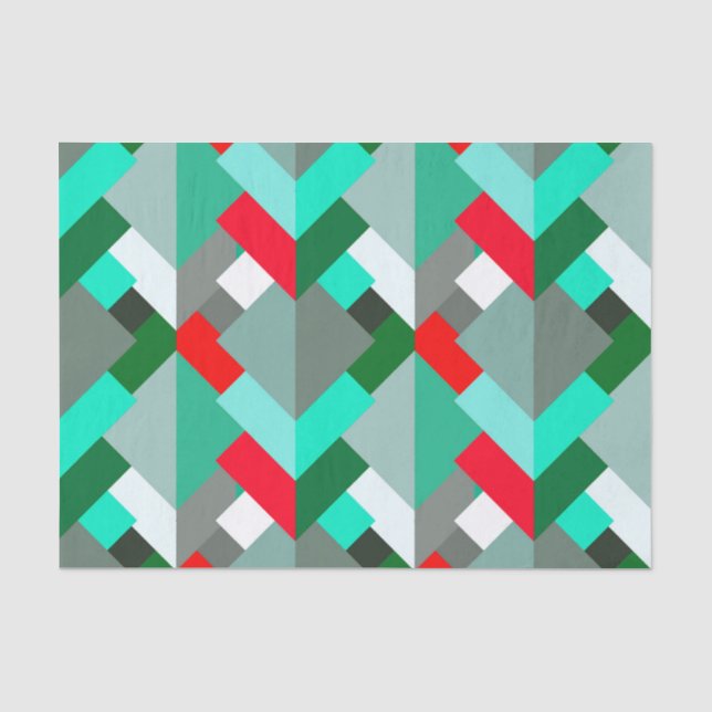 Modern Abstract Triangles, Turquoise, Red, & Gray Tissue Paper (Front)