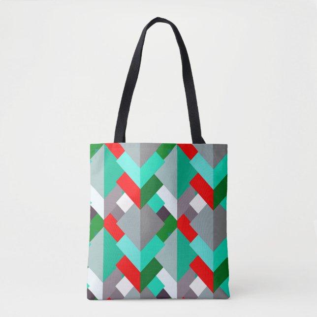 Modern Abstract Triangles, Turquoise, Red, & Gray Tote Bag (Front)