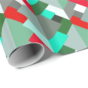 Modern Abstract Triangles, Turquoise, Red, & Gray Wrapping Paper