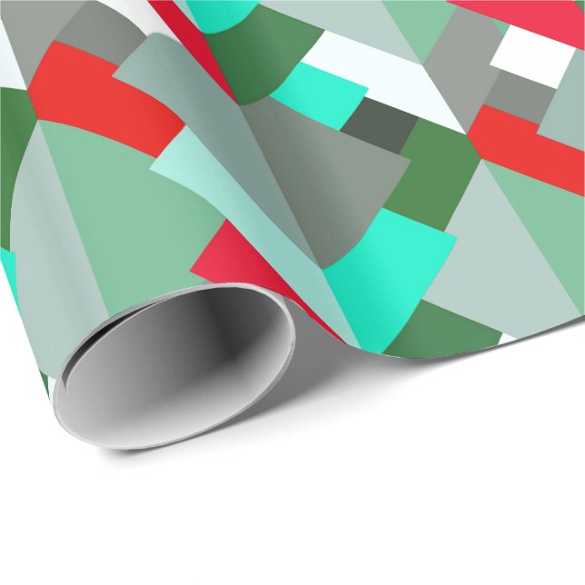 Modern Abstract Triangles, Turquoise, Red, & Gray Wrapping Paper (Roll Corner)