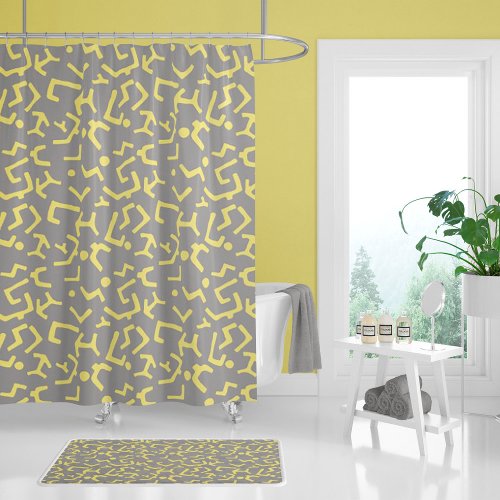 Modern Abstract Tribal Kuba Cloth Yellow and Gray Shower Curtain