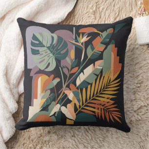 Modern Abstract Tropical Botanical and Architectur Throw Pillow
