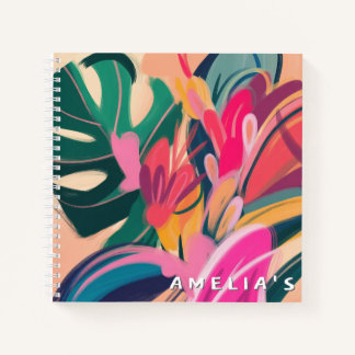 Modern Abstract Tropical Floral Personalized Name Notebook