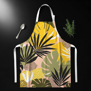 Modern Abstract Tropical Leaves & Polka Dots Apron