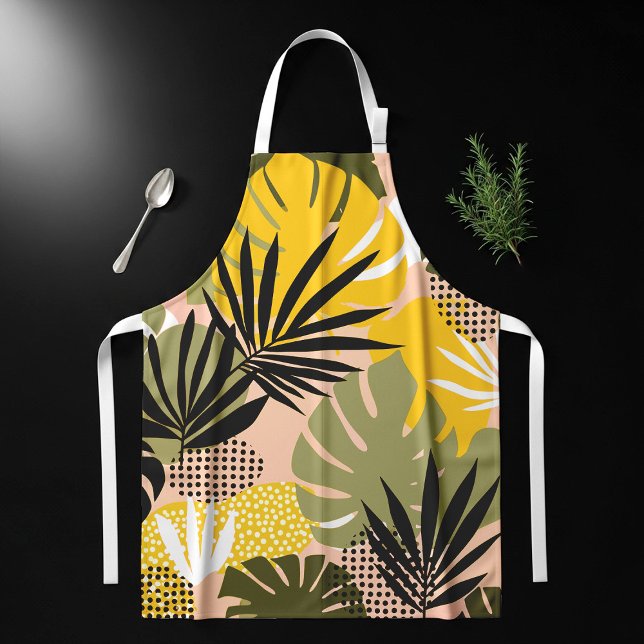 Modern Abstract Tropical Leaves & Polka Dots  Apron (Creator Uploaded)