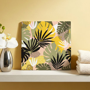 Modern Abstract Tropical Leaves & Polka Dots  Ceramic Tile