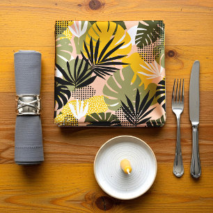 Modern Abstract Tropical Leaves & Polka Dots  Cloth Napkin