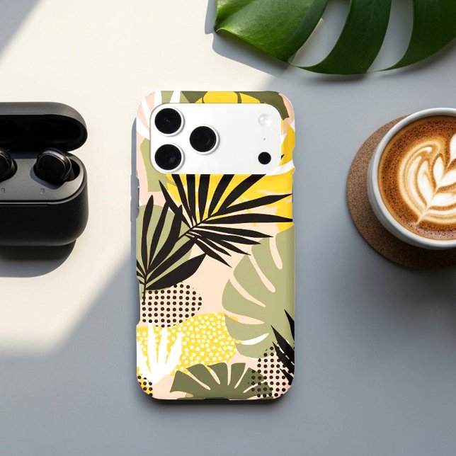Modern Abstract Tropical Leaves & Polka Dots  iPhone Case (Creator Uploaded)