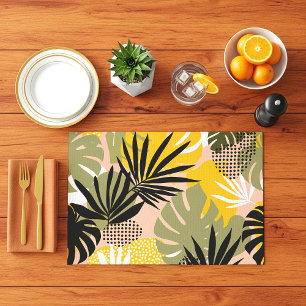 Modern Abstract Tropical Leaves & Polka Dots  Placemat