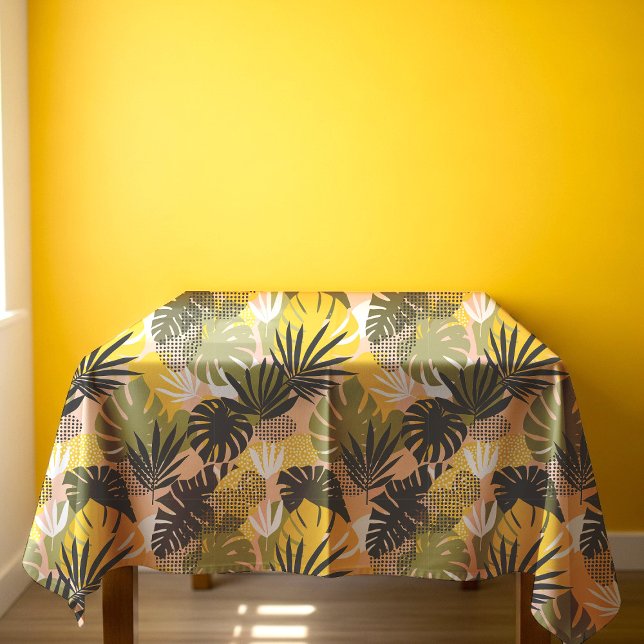 Modern Abstract Tropical Leaves & Polka Dots  Tablecloth (Creator Uploaded)