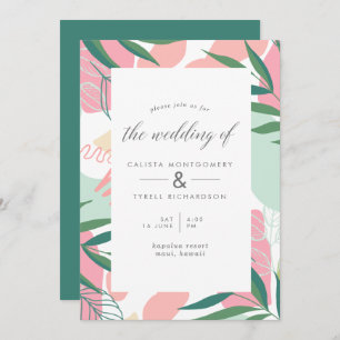 Modern Abstract Tropical Leaves Wedding Invitation